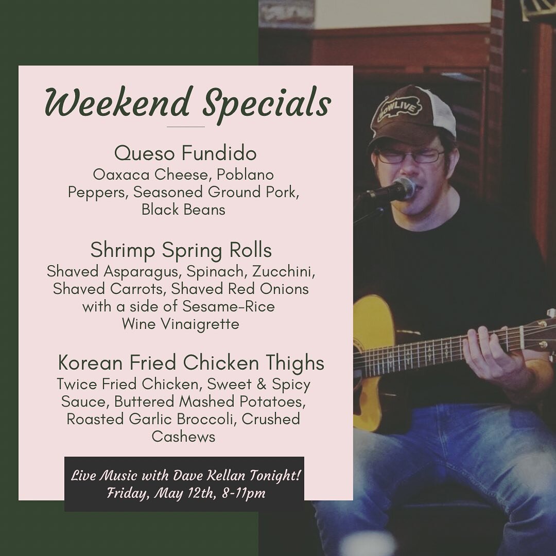 Happy Friday!! We have a busy weekend lined up! Live music tonight with @davekellanmusic starting at 8pm and live music Saturday night with @2ofusacoustic starting at 9pm! 

We will be open at 11am for Mother&rsquo;s Day brunch - tables are filling u