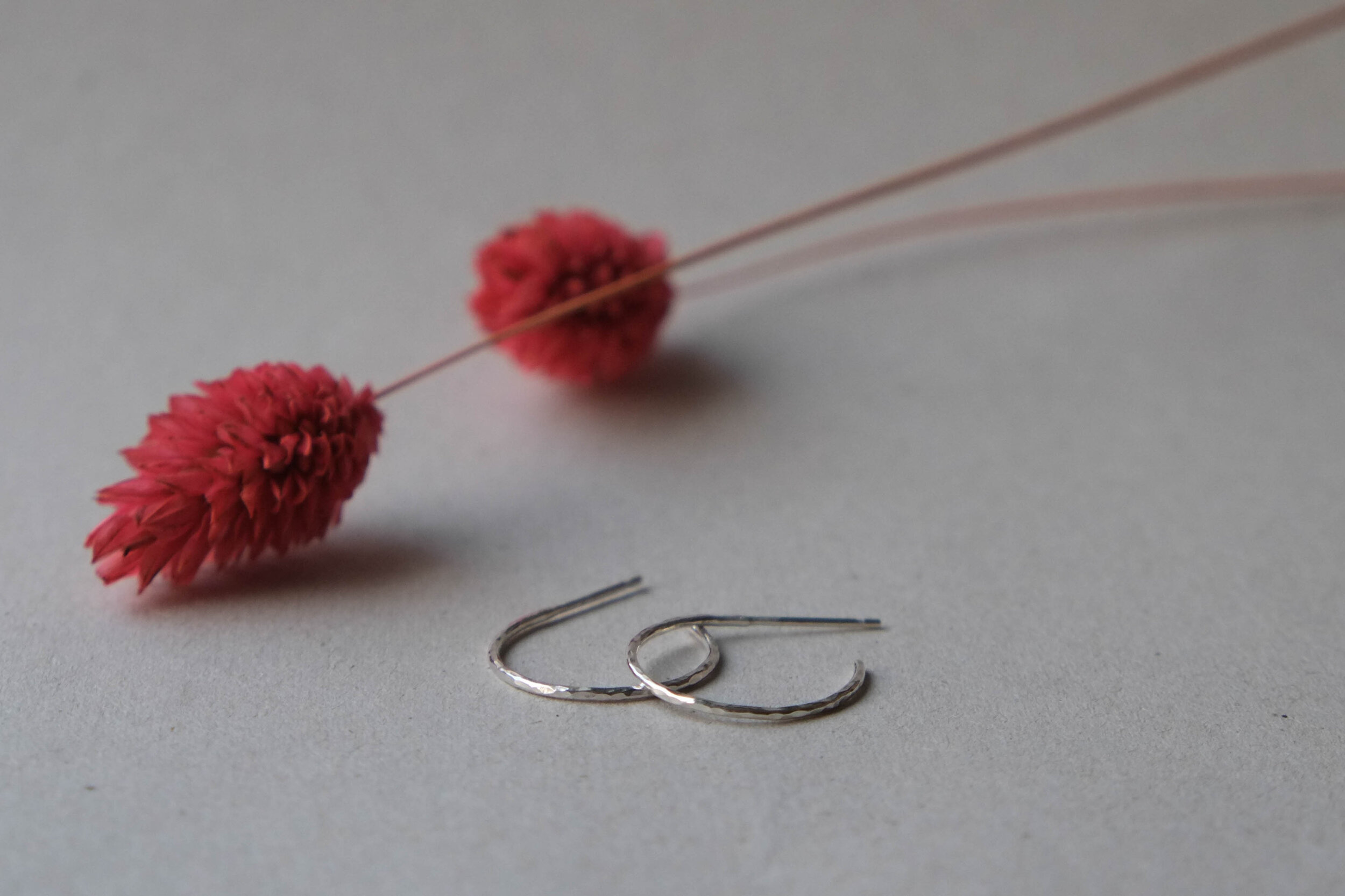Thin Hammered Hoop Studs - Small 