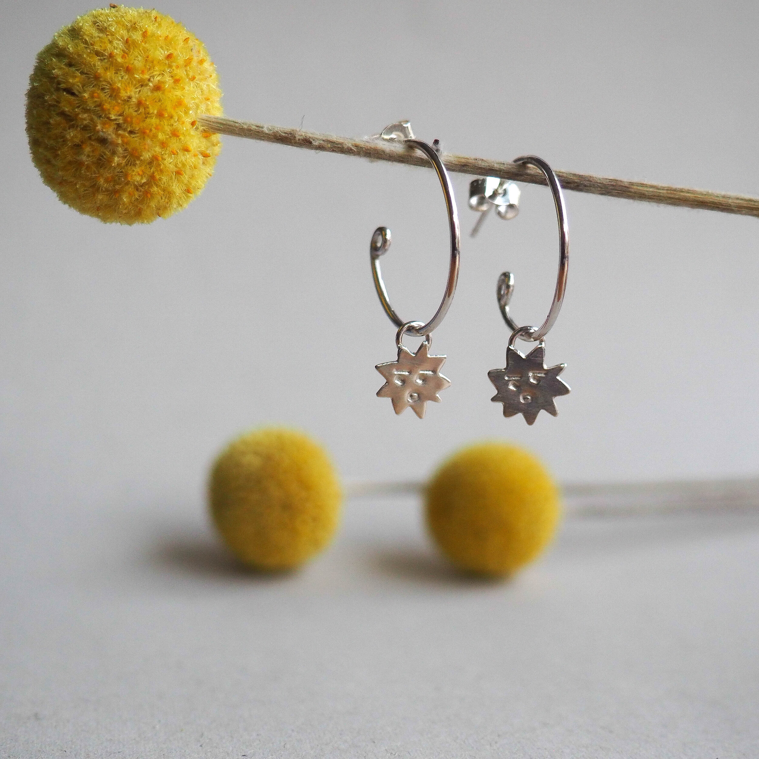 Sun charm hoops