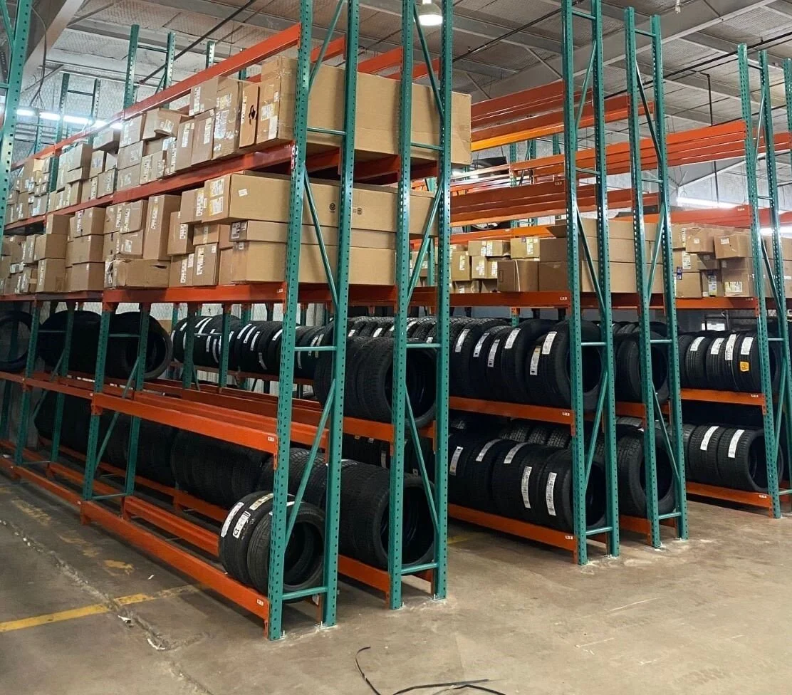 Custom mobile shelving system for automotive parts department storage