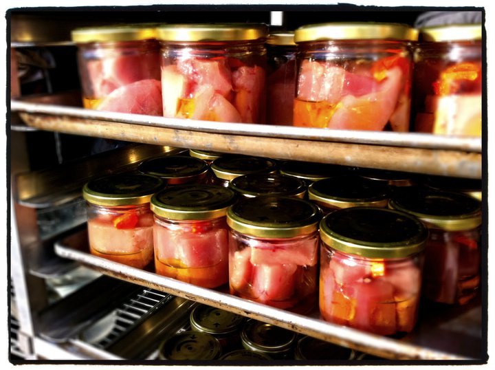 Jars of tuna, waiting their turn for the pressure cooker.