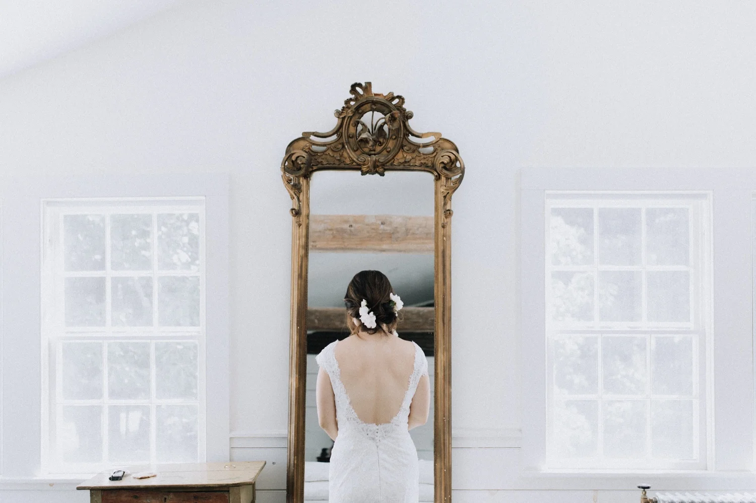 Destination Wedding Photographer, PNW Wedding Photographer, Washington Wedding Photographer, Oregon Wedding Photographer, West Coast Wedding Photographer, California Wedding Photographer, New York Wedding Photographer, Wedding Photography, Wedding Photos, Wedding Ideas, Wedding Inspiration, Japanese Wedding, Minimalist Wedding, Modern Wedding, Rose Gold Wedding, Wedding Dress, Bride Getting Dressed, Bride Jewelry, Bridal Portrait, Bride in mirror