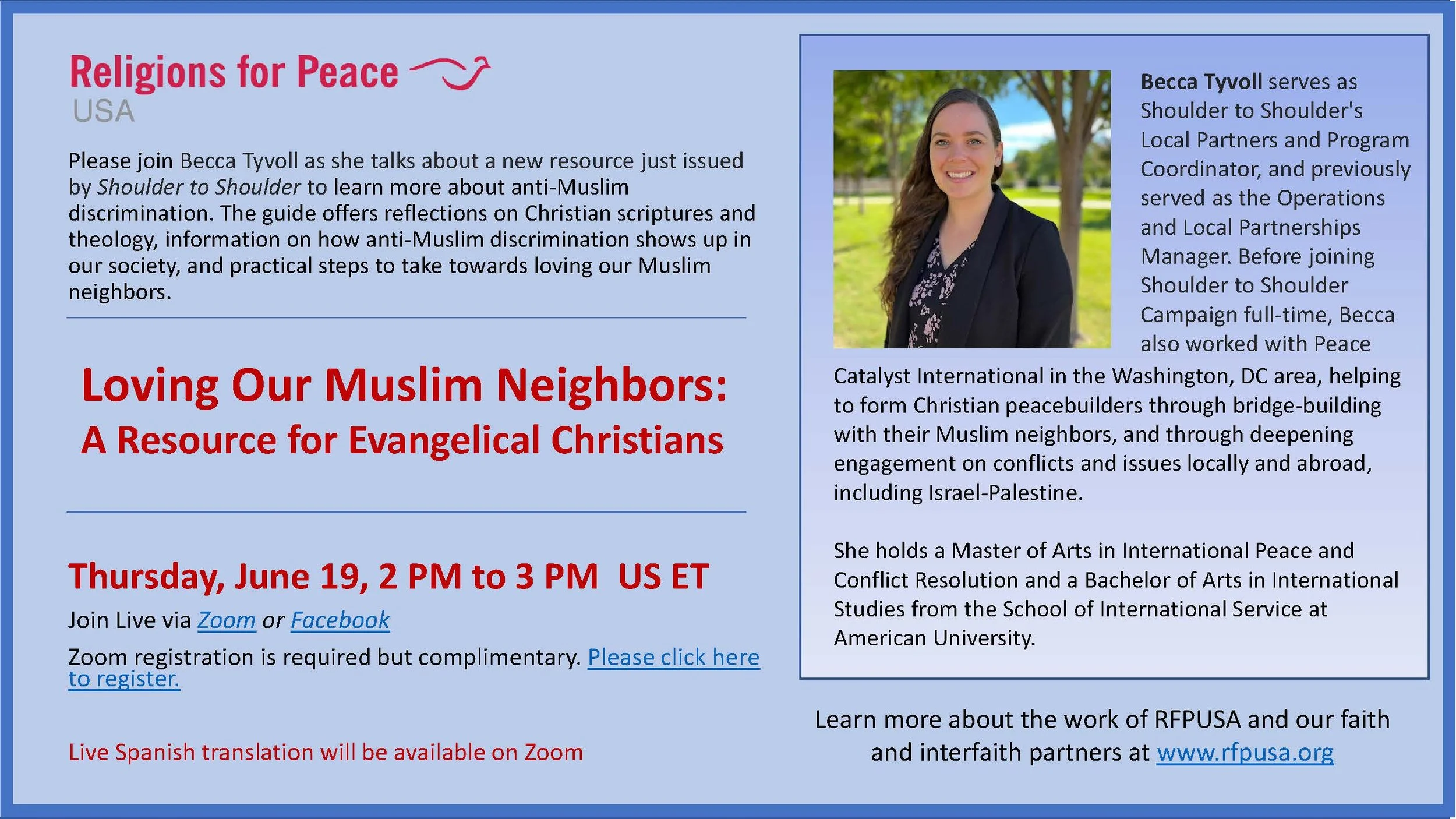 Religions for Peace USA Monthly Webinar | Loving Our Muslim Neighbors: A Resource for Evangelical Christians
