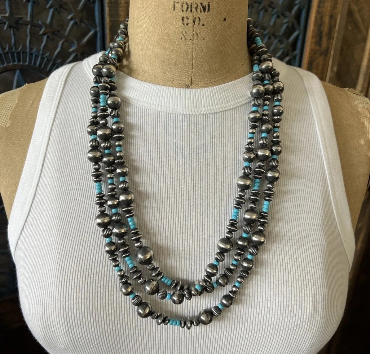 80" Mixed Navajo Pearls Necklace with Sleeping Beauty Turquoise