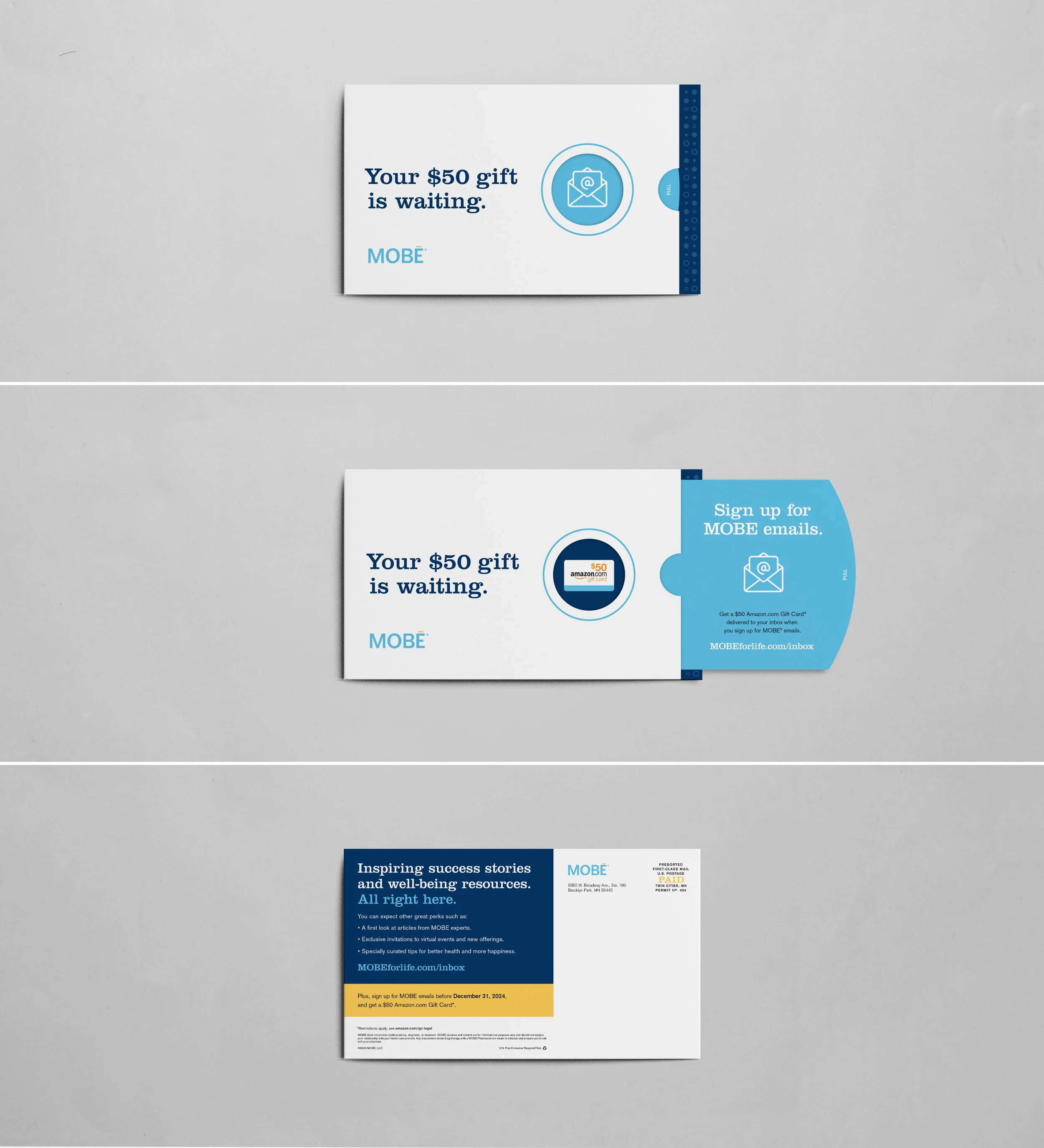 Die-cut mailer with slider (front side and mailing panel)