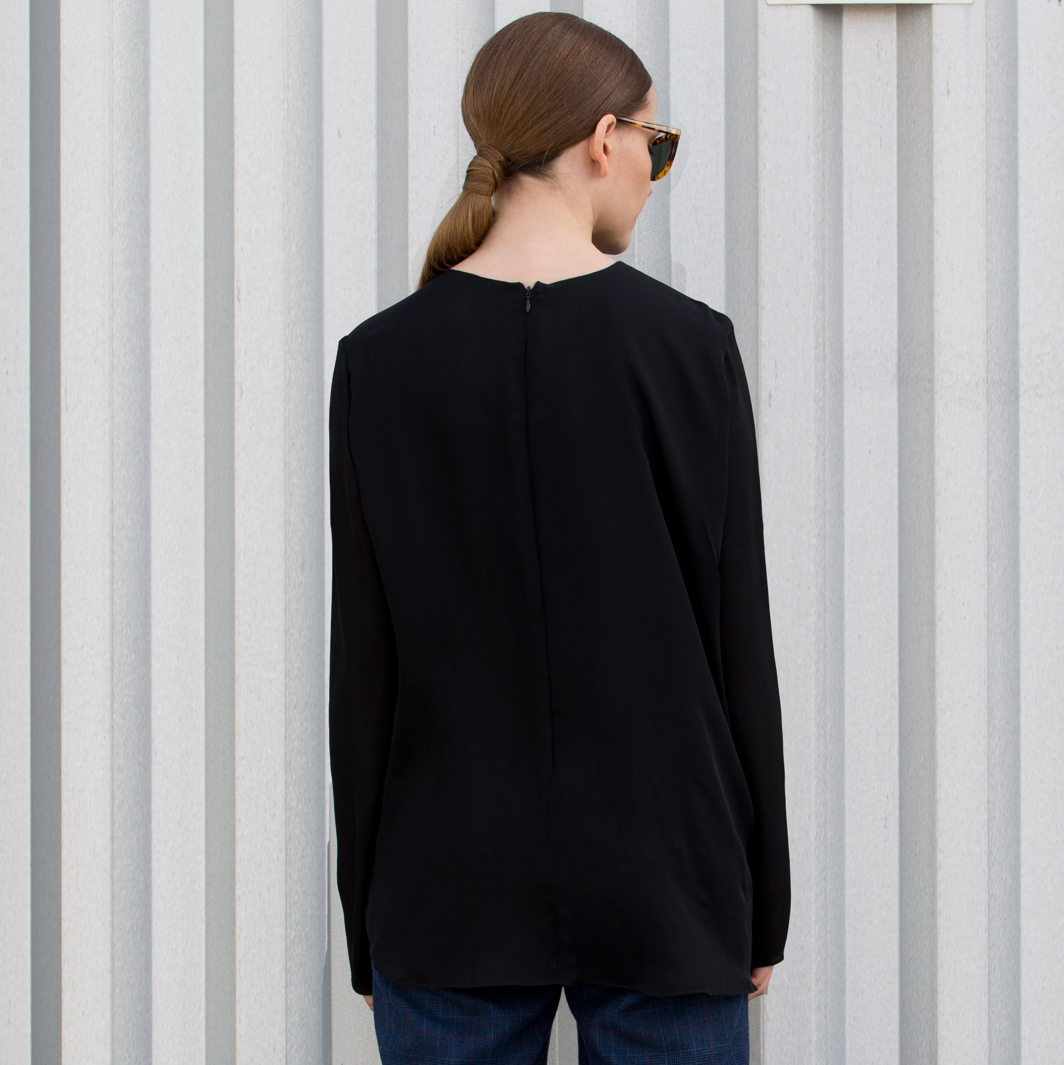 silk drape long sleeve print top