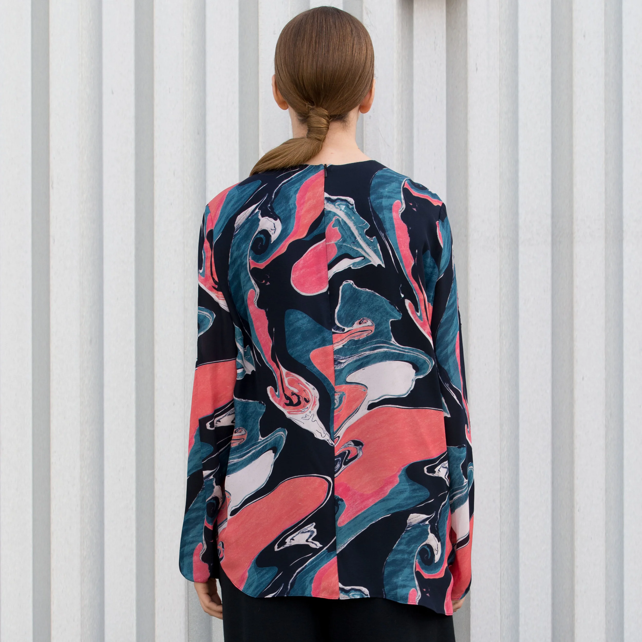 silk drape long sleeve print top