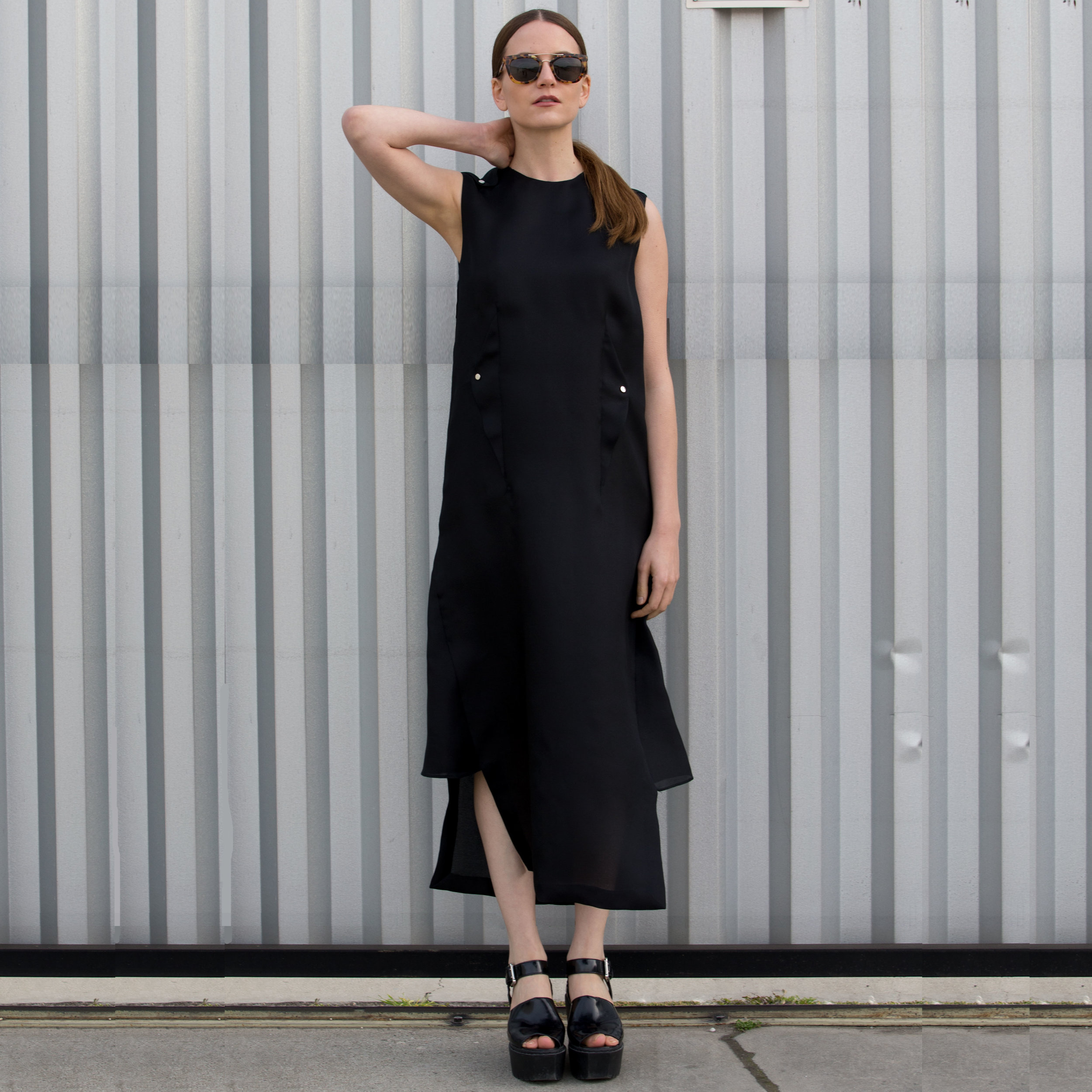 silk gazar dress black origami