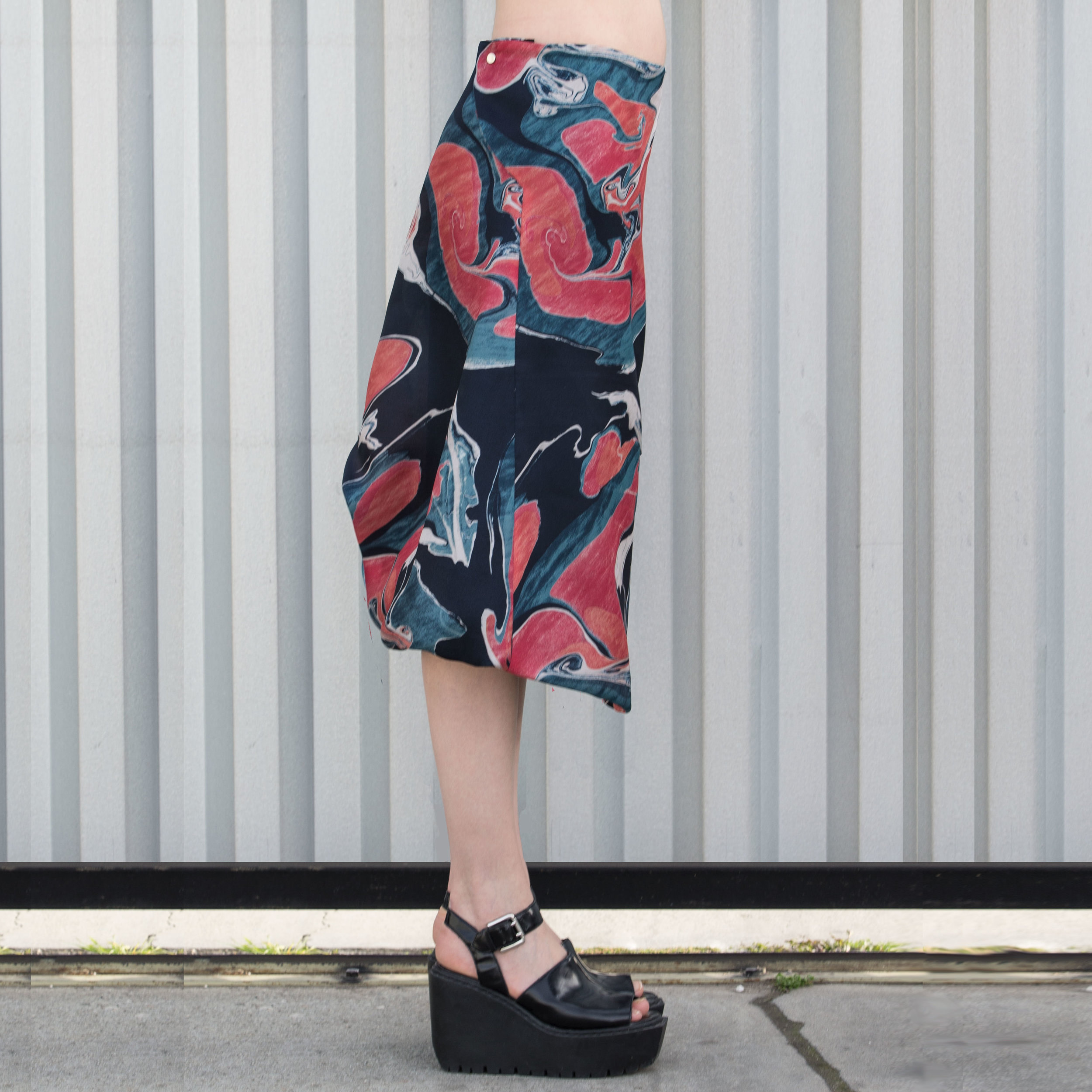 silk gazar aline drape skirt print