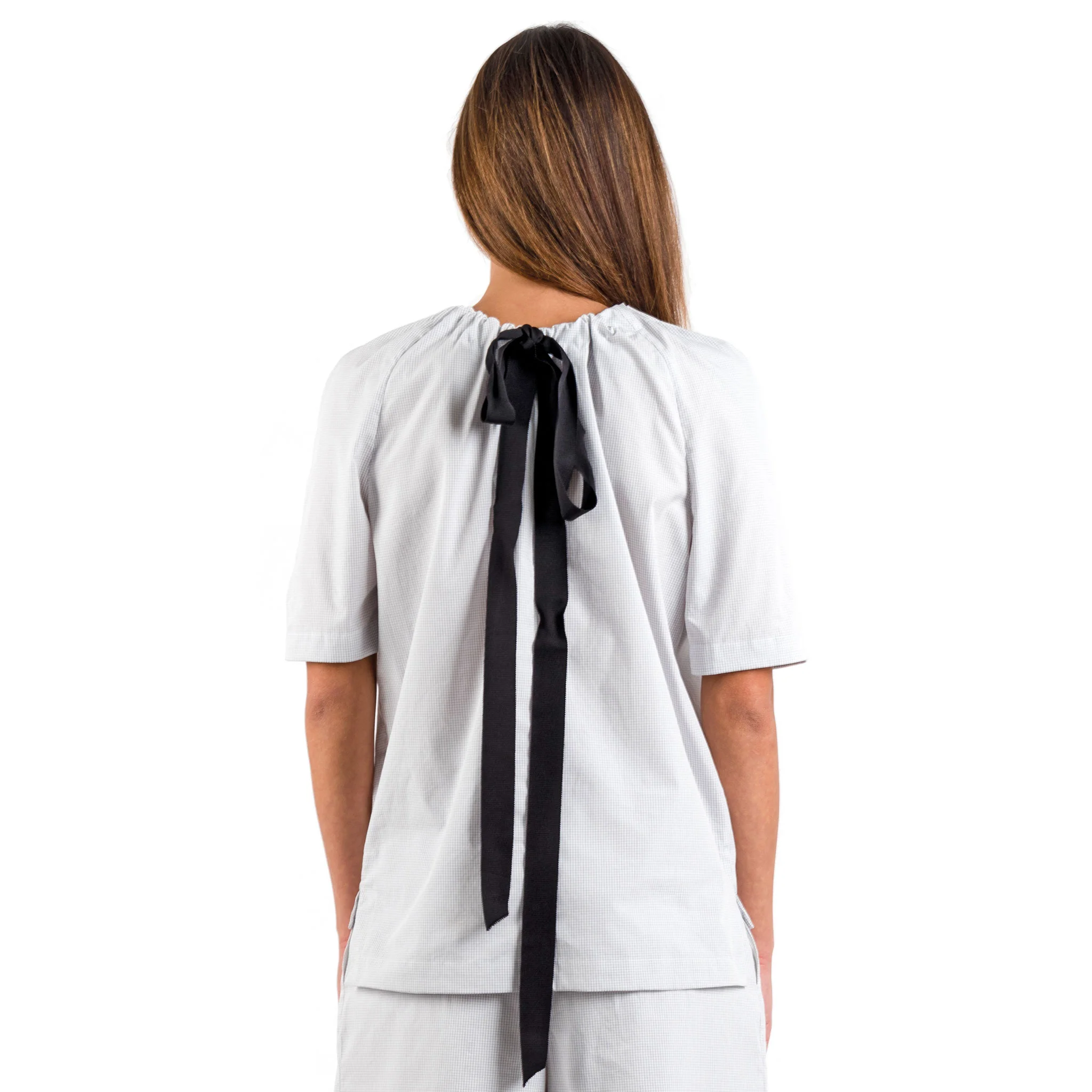 cotton crewneck grosgrain gather top white
