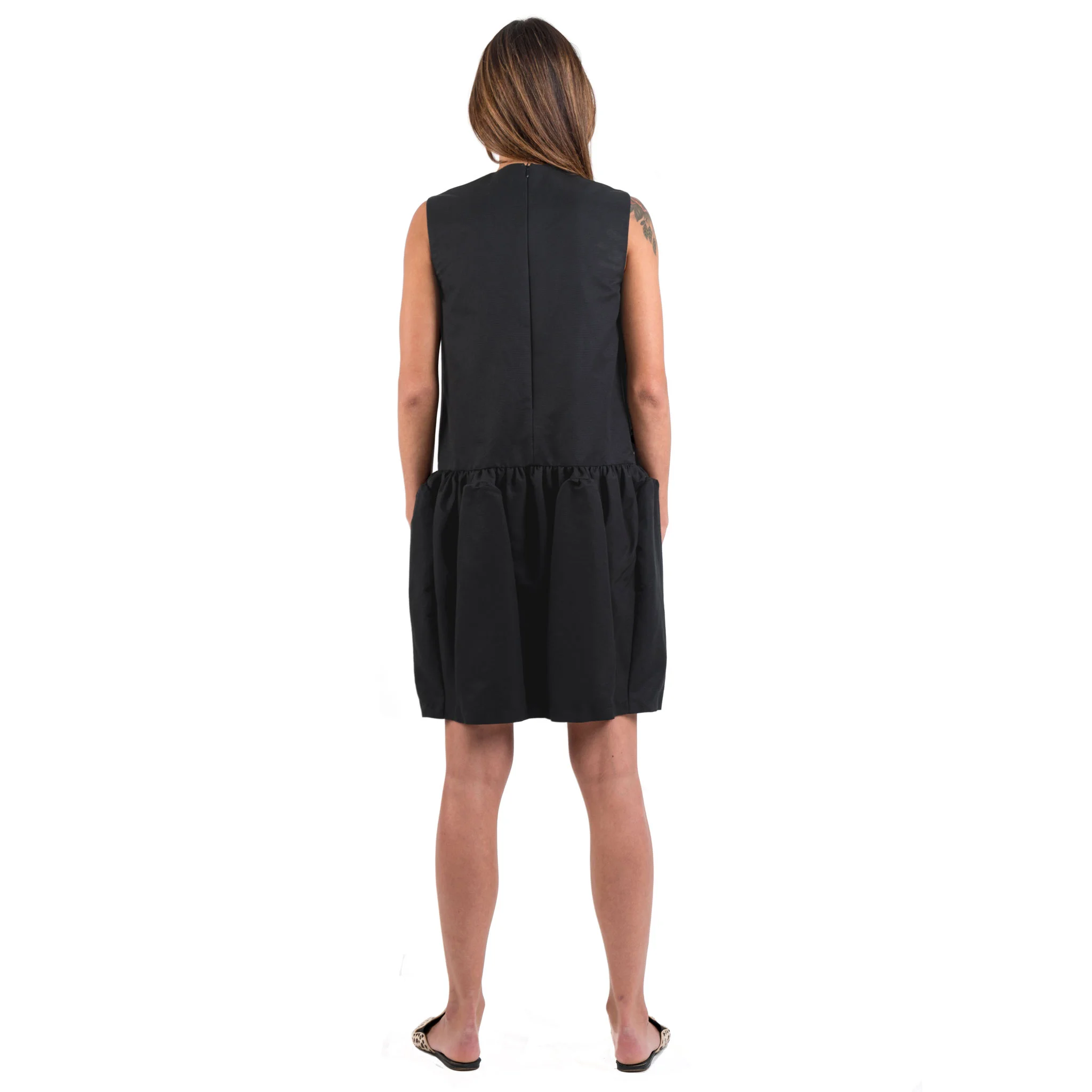 silk cotton faille godet dress black