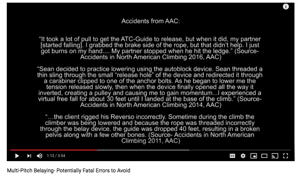 image: “Multi-Pitch Belaying- Potentially Fatal Errors to Avoid” - youtube.com/watch?v=s9np7B1Zao4