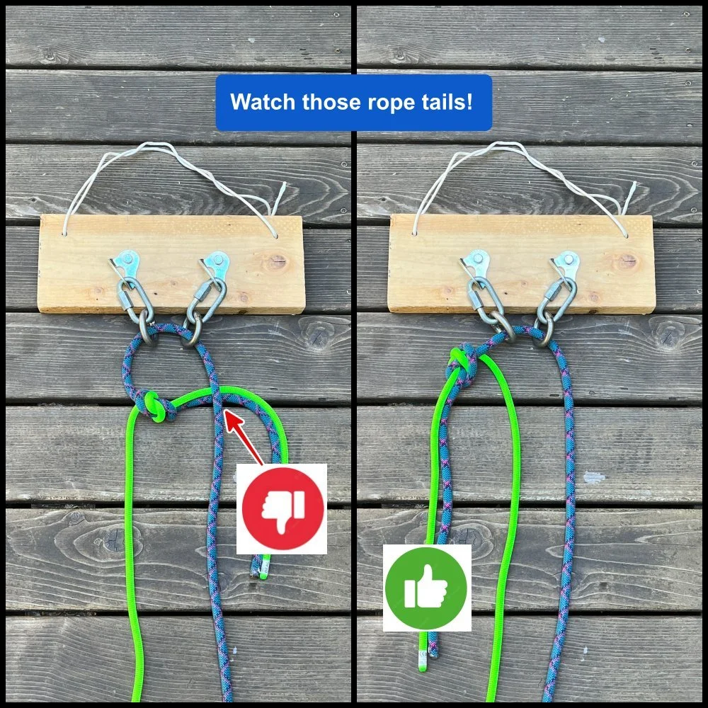 Don't trap the rope ends under a strand — Alpinesavvy
