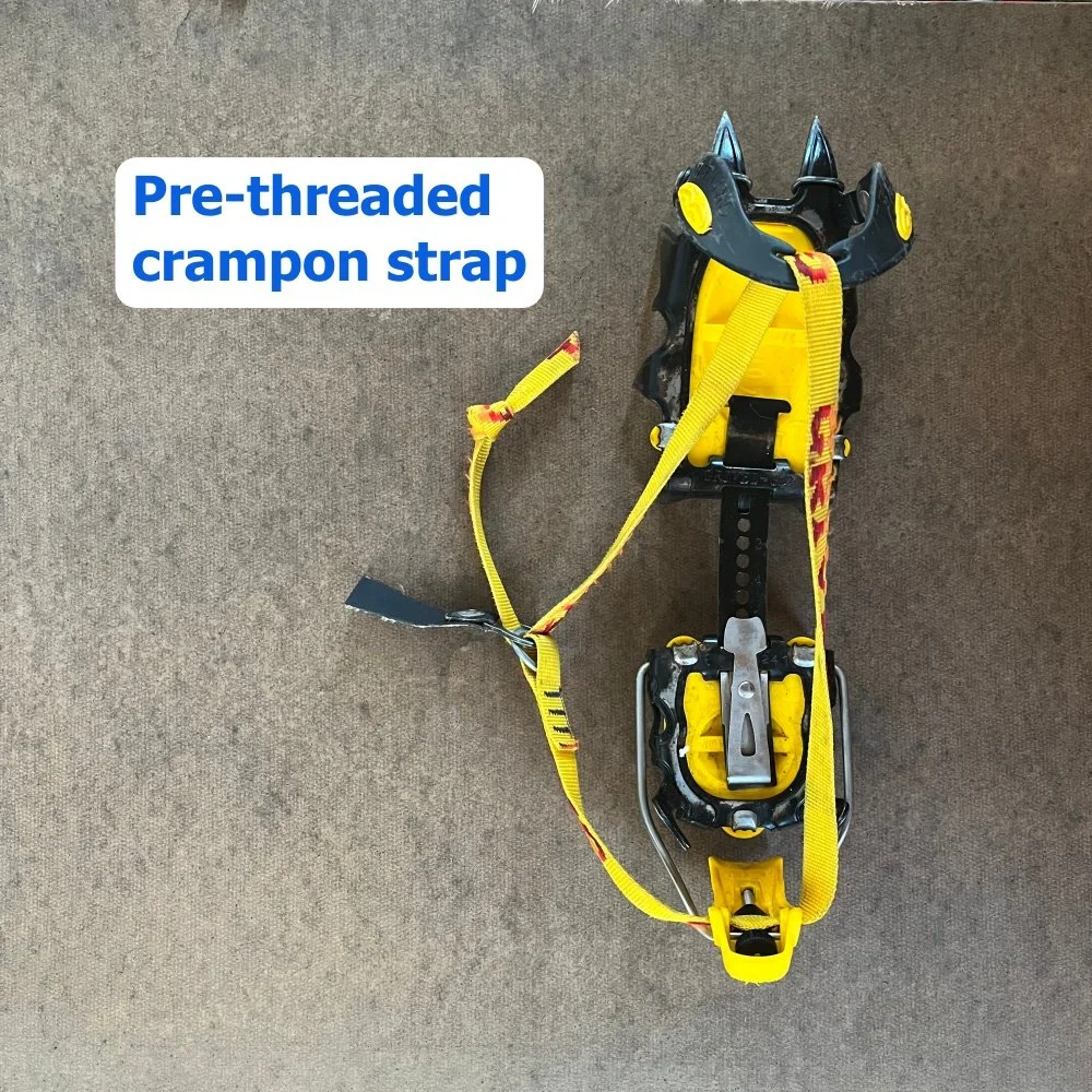 Pre thread your crampon strap — Alpinesavvy