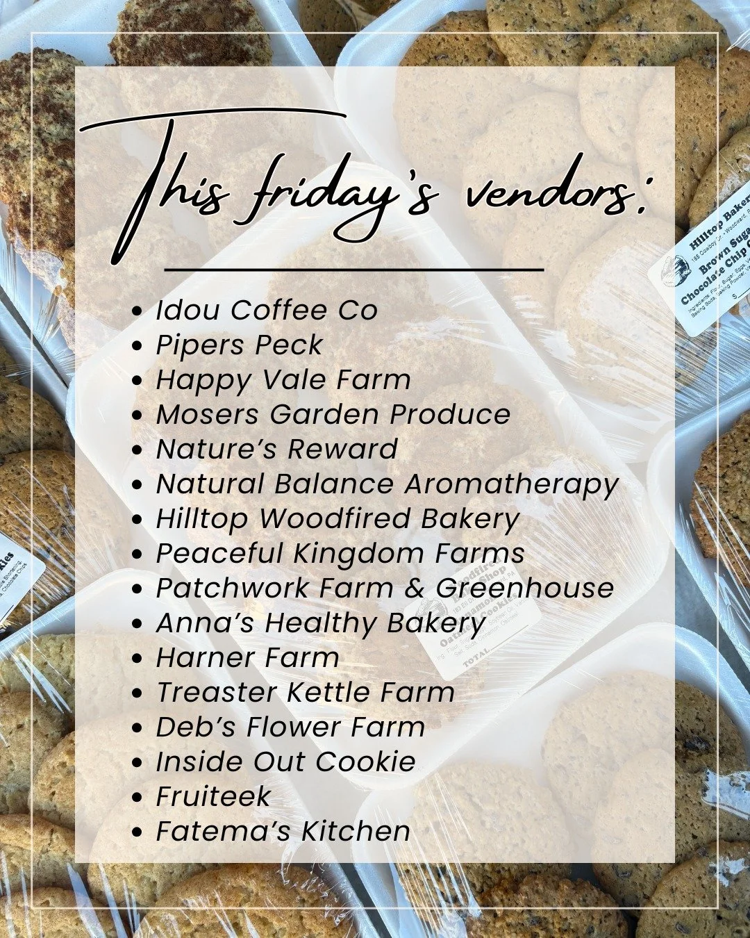 Reminder: We will be closing at 4:30pm today through the remainder of the season! See you at the market 🍁🍪