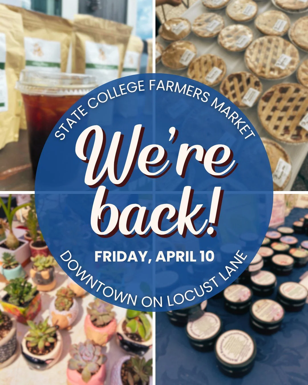 We're so excited to be back for our first market of the season this Friday, 4/10 🌸🌿 

The vendor list includes: Deb's Flower Farm, Moser's Garden Produce, The Piper's Peck, Happy Vale Farm, Idou Coffee Co, Inside Out Cookies, Treaster Kettle Farm, 