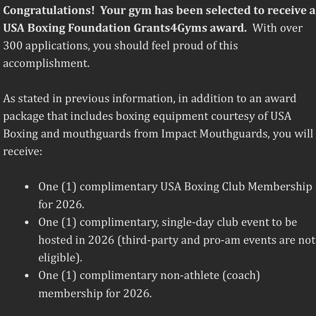 Big THANK YOU to @usaboxing for selecting us for the Grants4Gyms award! 🥇 woot woot!!! #boxingisforeveryone #usab #grants4gyms