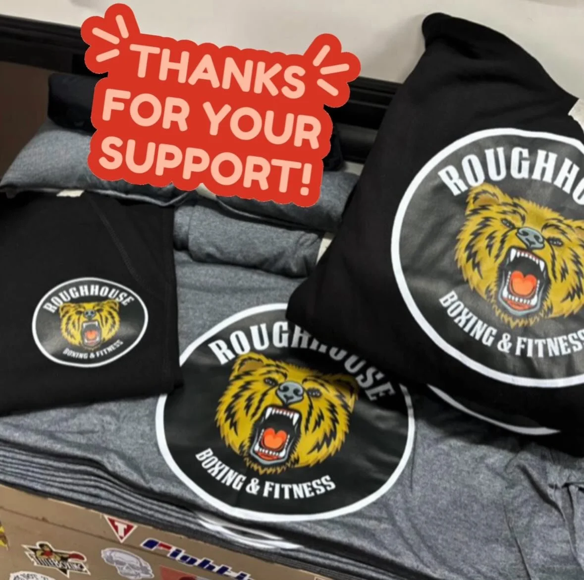 We have some gym merch available for sale! T-shirts are $25 and I have all sizes, one pair of joggers size M $45and 2 hoodies both size L $45.  Come buy them from me!! #boxingisforeveryone #gymswag #repyourgym