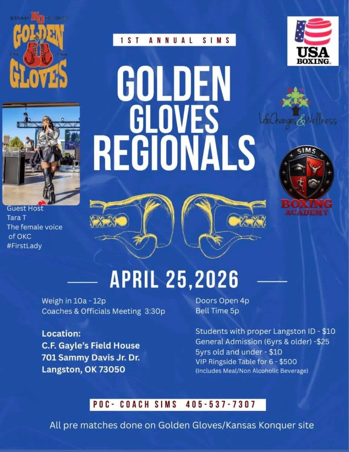 COACHES FROM ALL LBCs
I am trying to make some matched bouts for our regional golden gloves event this Saturday at Langston University. 
If you have a boxer than I can match up, please reach out to me!  405-488-5567

Male Elite (18+) 198lbs no fights