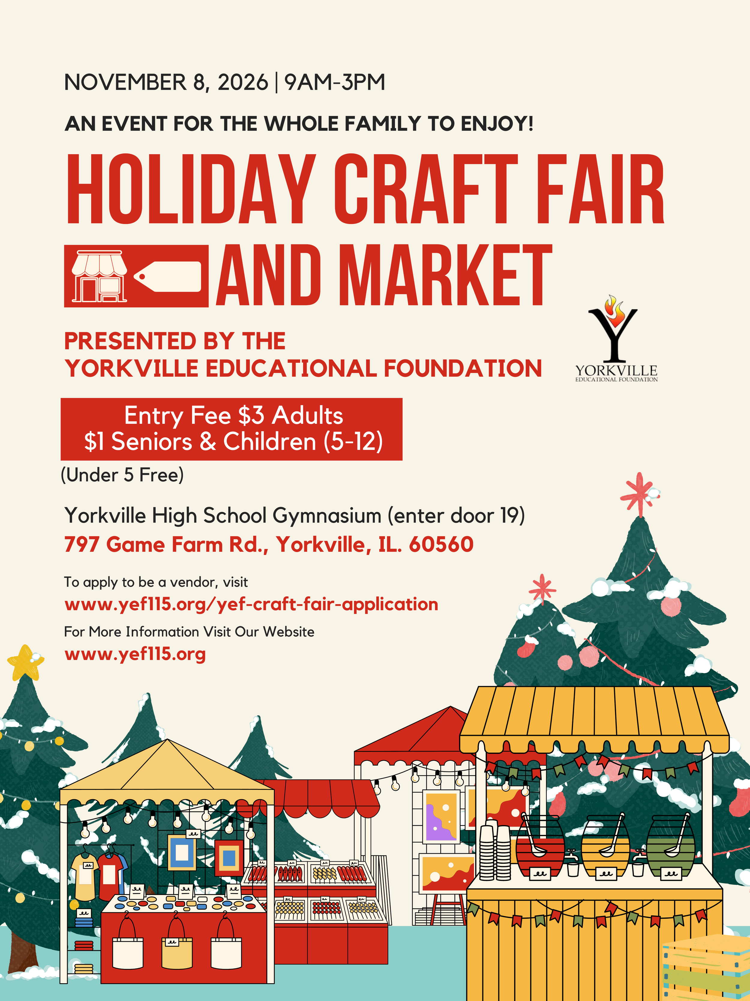 Holiday Craft Fair Flyer for Yorkville Educational Foundation.  Holiday craft and vendor fair.