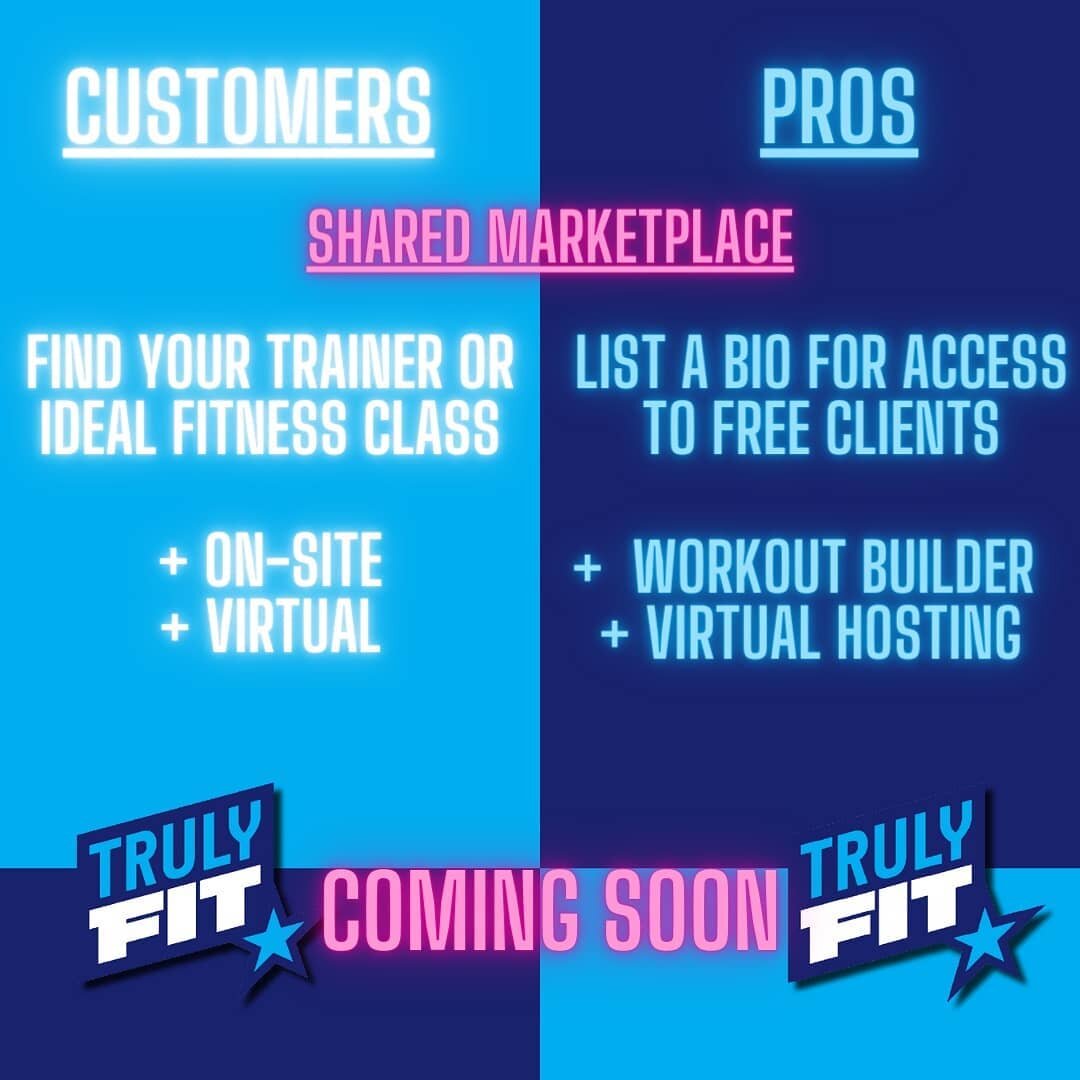 What exactly is #TrulyFitApp ?
_
We are a fitness business solutions platform. 
_
Our key feature is our fitness marketplace hosting pros schedules for:
#personaltraining
#groupfitness 
_
Pros list their availability and pricing for FREE on a bio pag