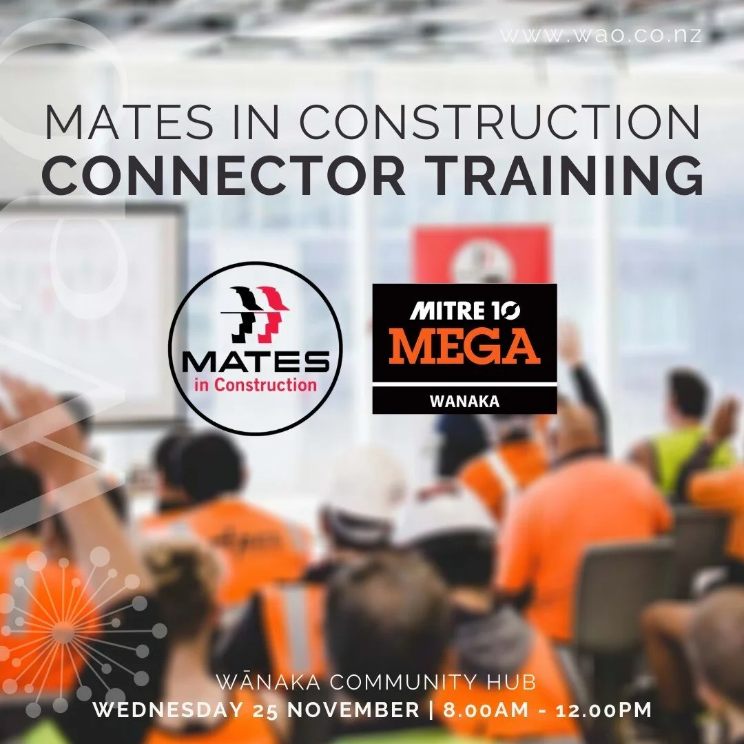 The building sector in Wānaka has recognised mental health as a key issue they want to address and we are looking to find solutions and tighten support within this sector. MATES in Construction is a national organisation focusing on improving mental wellness and suicide prevention. Their framework starts with General Awareness Training (1hr) - to be attended by as many in the sector as possible, and then the Connector Training (4 hrs) facilitating those in the construction industry keen to have more skills in this area whilst connecting their colleague to professional help.⠀⠀⠀⠀⠀⠀⠀⠀⠀
⠀⠀⠀⠀⠀⠀⠀⠀⠀
Email us at info@onenewzealand.co.nz to register for the Connector Training session, and head to www.bsm.org.nz to register for the General Awareness Training. ⠀⠀⠀⠀⠀⠀⠀⠀⠀
⠀⠀⠀⠀⠀⠀⠀⠀⠀
#wao #carbonzero #sustainabledevelopmentgoals #grassrootsaction #wanaka