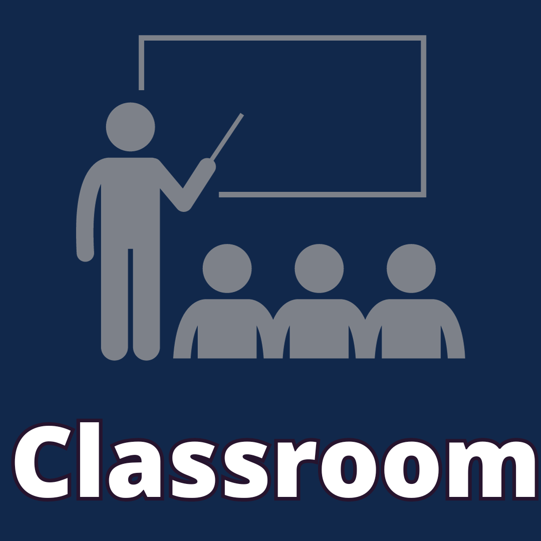 Classroom graphic featuring teacher at a chalkboard