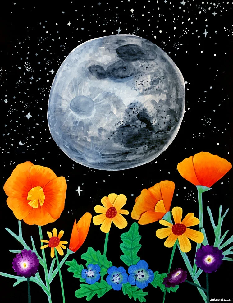 Bolinas-based artist Sophie Wood Brinker , a muse for the wildly imaginal kindness one might think to find only in fairy tales and their favorite dreams… she is real though, and she is about to charm the genie in you.
