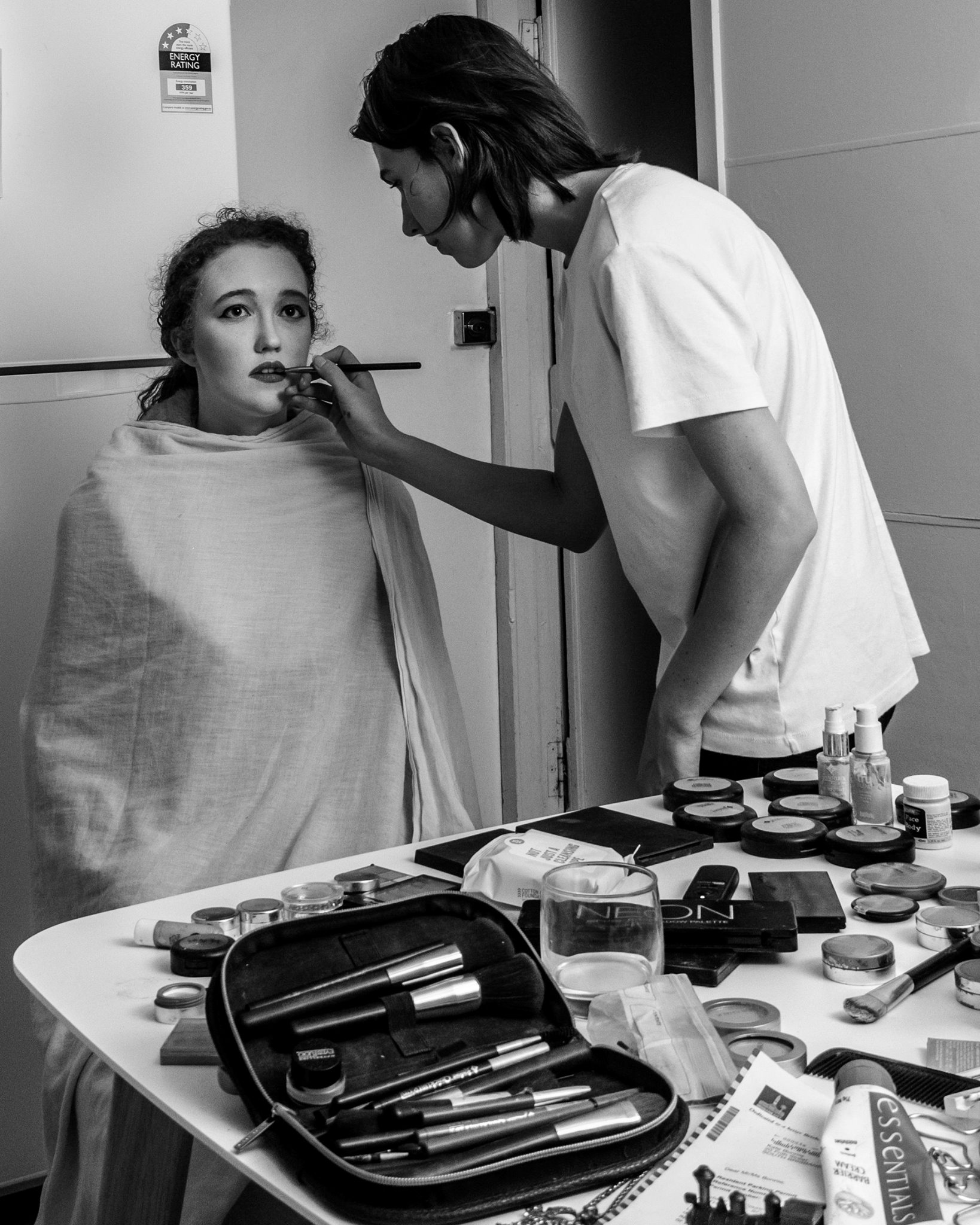 Applying Sarah's makeup