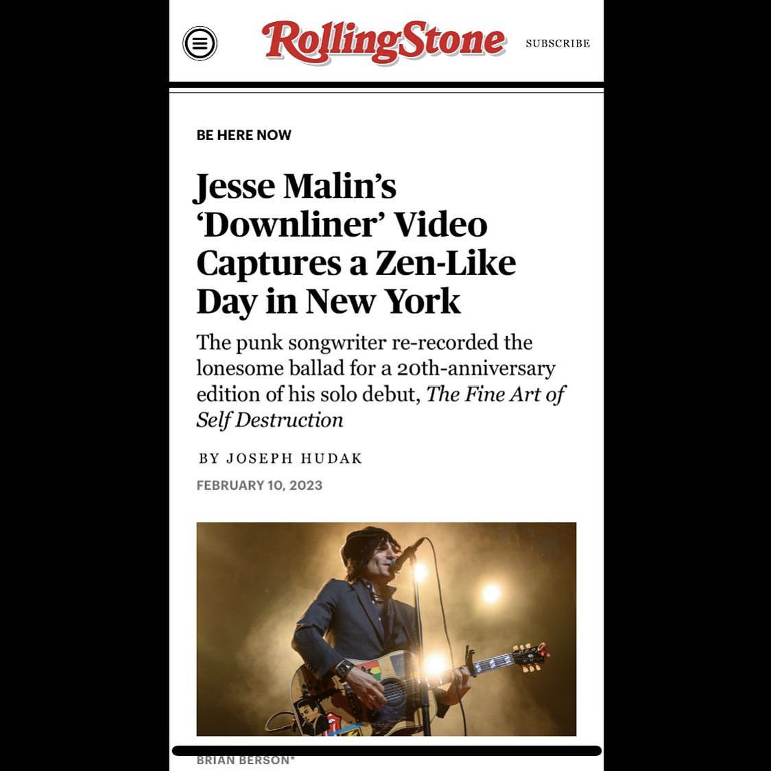 Rolling Stone: Jesse Malin’s ‘Downliner’ Video Captures a Zen-Like Day in New York