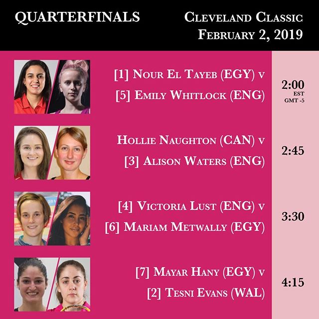 Quarterfinals today in the 2019 Cleveland Classic -- action begins at 2 PM. Livestream link in the profile. #clesquash #clevelandclassic2019