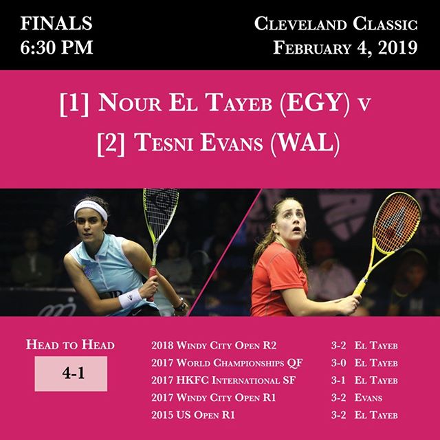 Final is set in the 2019 Cleveland Classic -- tomorrow at 6:30 PM (live feed link in profile). @noureltayeb @tesnievans @psaworldtour #clesquash #clevelandclassic2019