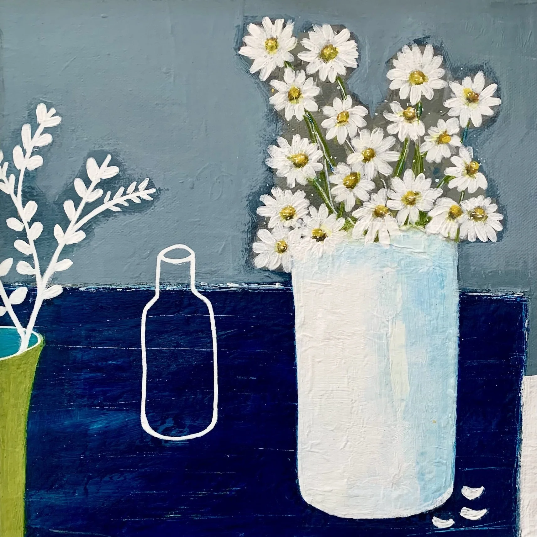 Daisies in White Vase