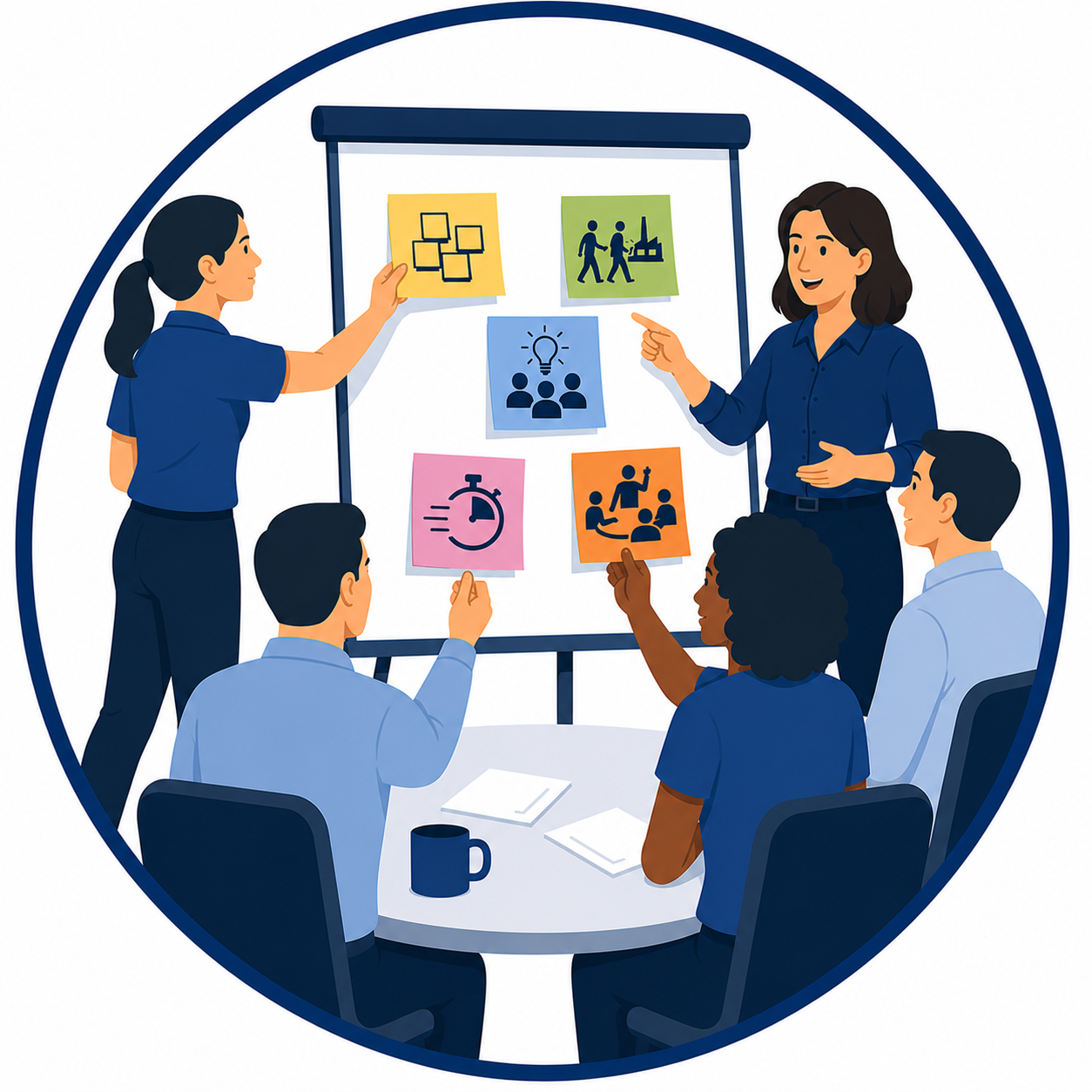 Graphic illustrating facilitation techniques that encourage participation, engage teams, generate ideas, improve collaboration, and help facilitators guide successful continuous improvement events.