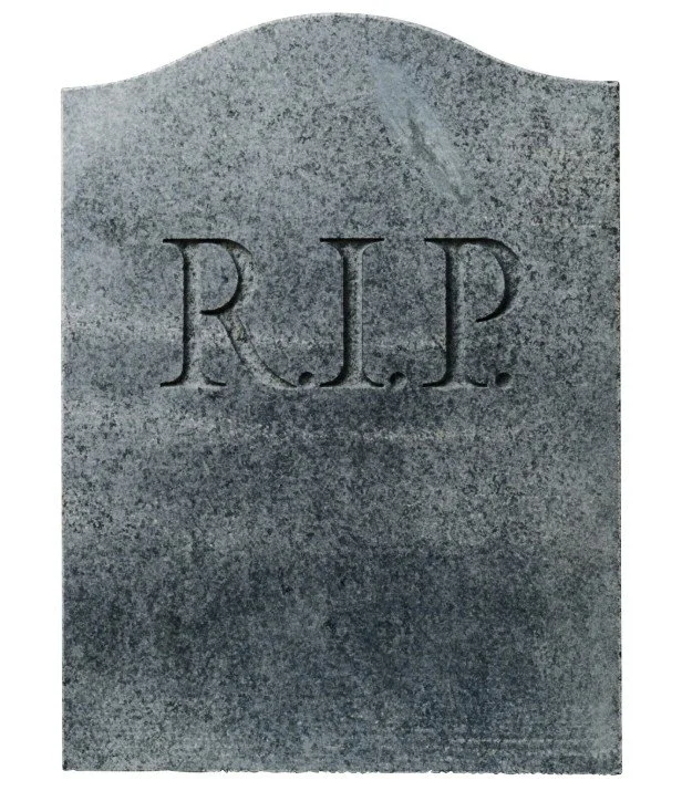 A headstone that says, "R.I.P"