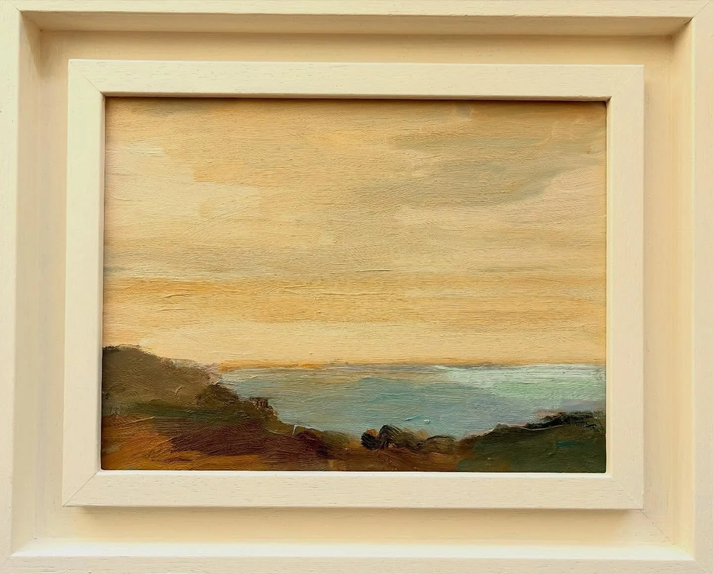 New landscape collection launching in April. Message me if you want to reserve any. They are 18 x 24cm wood panels with hand painted St Ives frames. I can swap the frames if you have a preference.  Priced at &pound;450 with free delivery, going up to