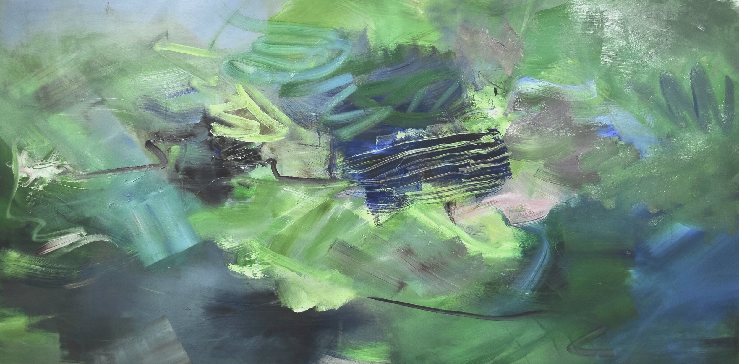 The View from Farley, Spring, oil on aluminium, 50 x 100cm