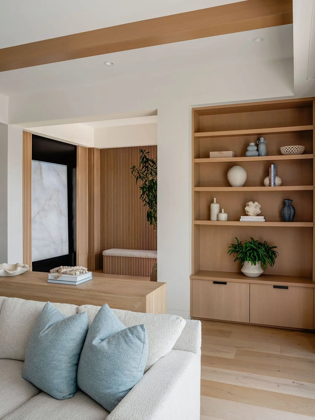 Lounge area built-in storage unit