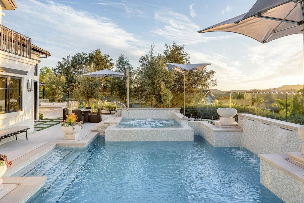 Pool area with light blue water
