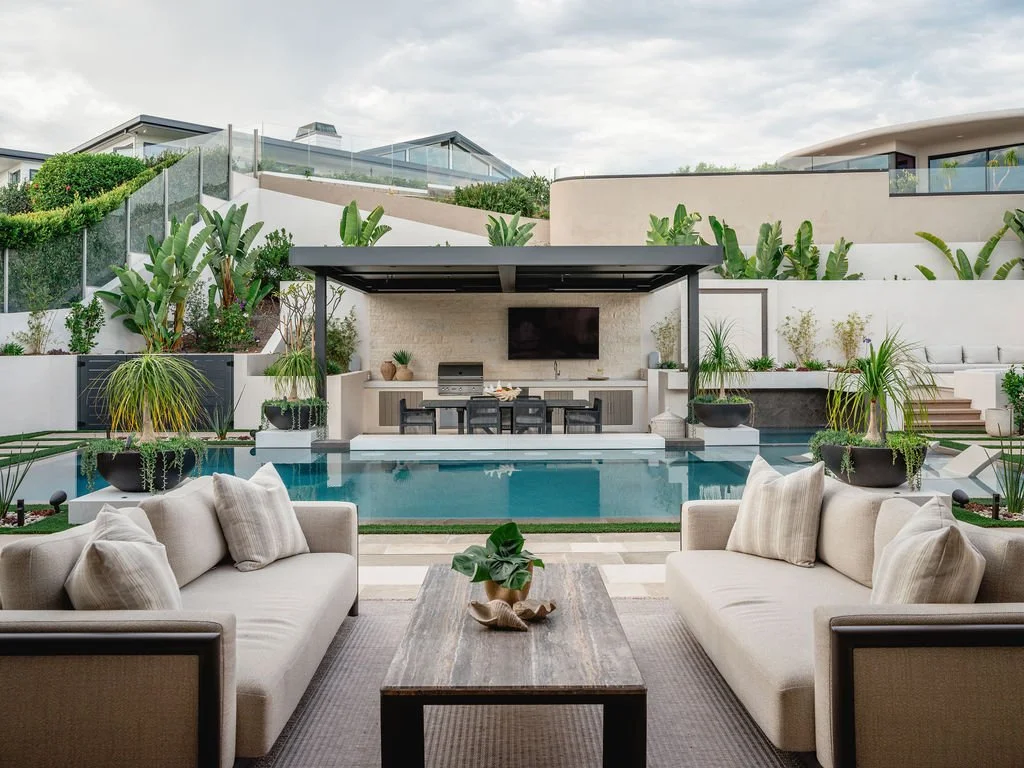 Comfy outdoor seating area near the pool