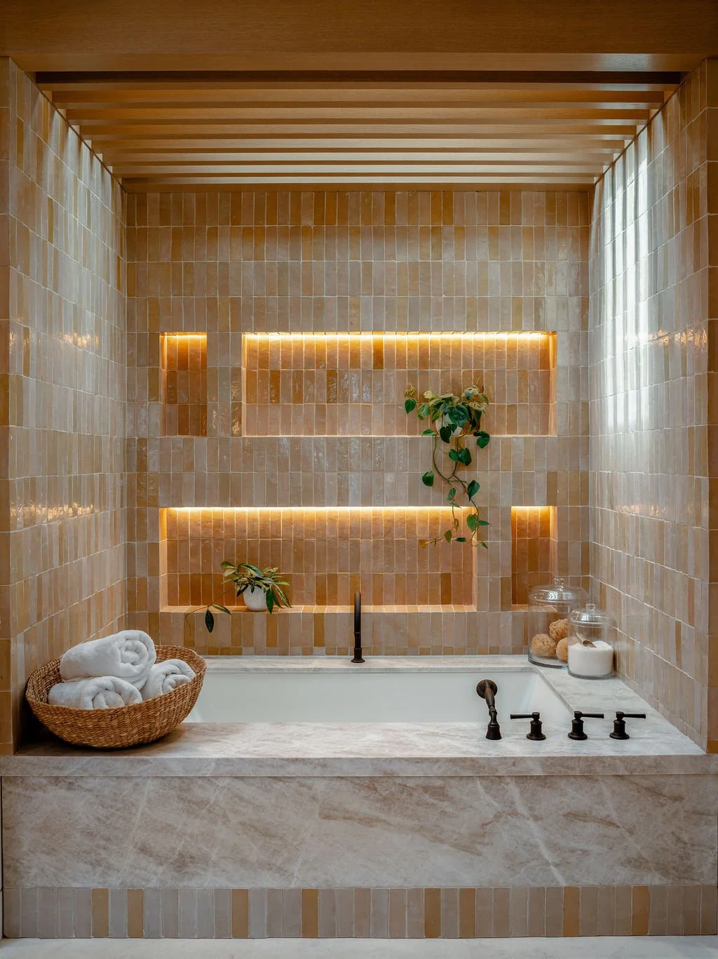 Elegant bath with detailed lighting