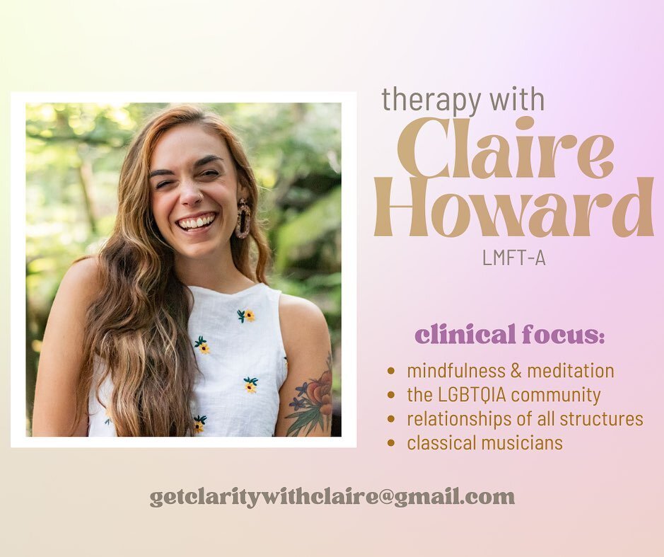 Hi there! 👋
If you are looking for a therapist who:
🌈 knows exactly what it feels like to step onstage, to spend hours in the practice room (because I&rsquo;ve been there!)
🌈 is an openly queer person
🌈 celebrates all relationship structures and 