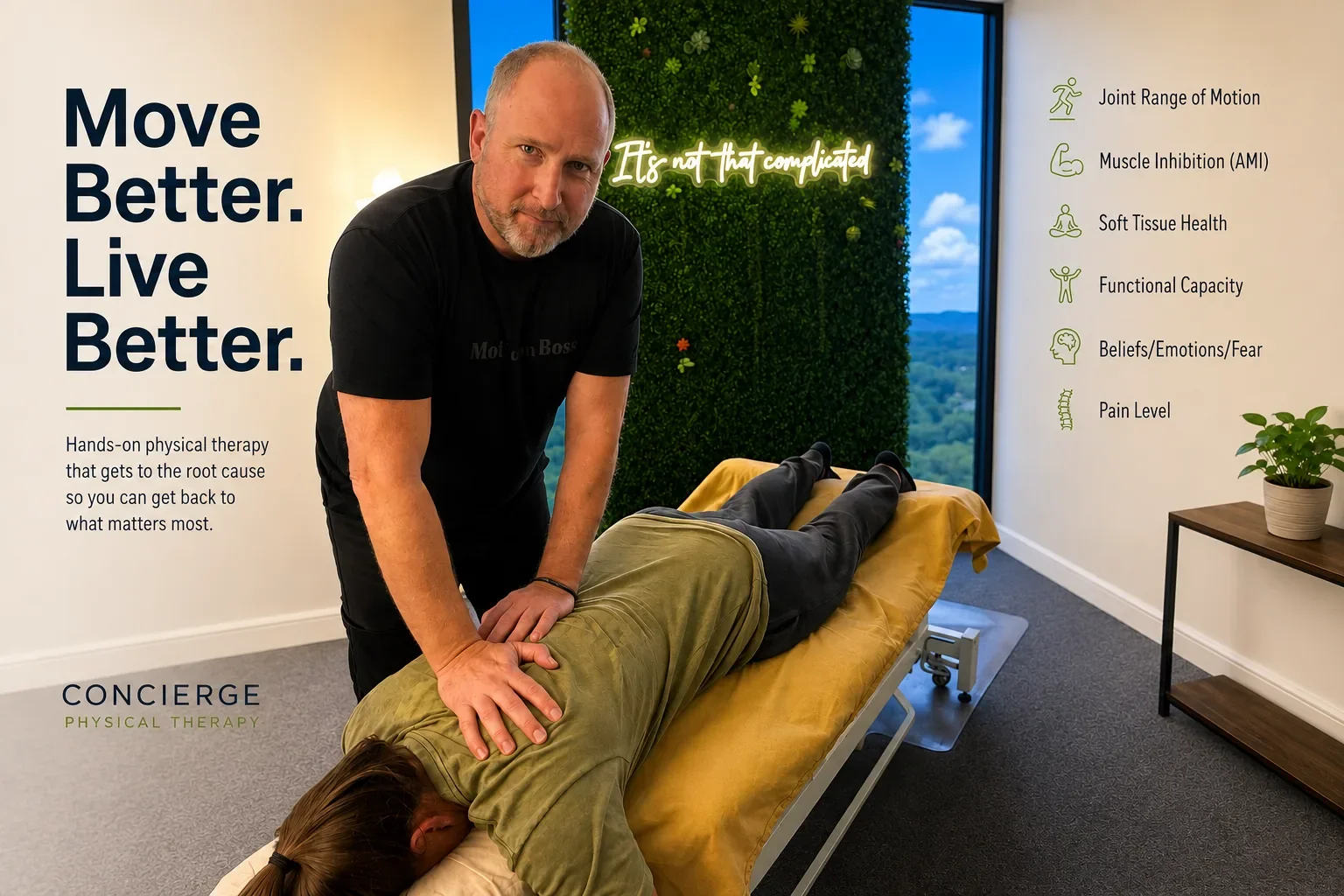 Image showing Dr Eran Kabakov Physical therapist treating a patient on a treatment table in the Concierge physical Therapy clinic