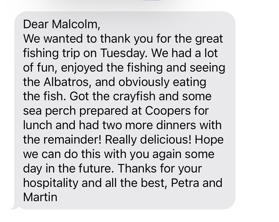 Love getting feedback like this and seeing our customers supporting other quality Kaikoura businesses. #topcatchcharterskaikoura #cooperscatch