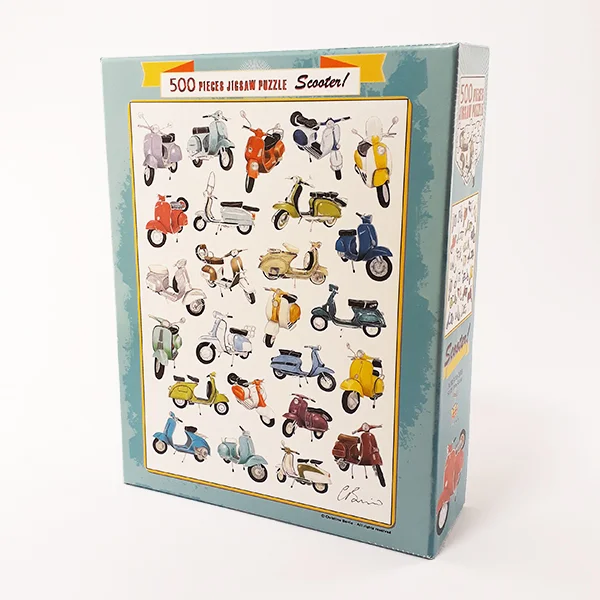 A jigsaw puzzle for Jie Jin Ltd. featuring Christine’s drawings of retro scooters.