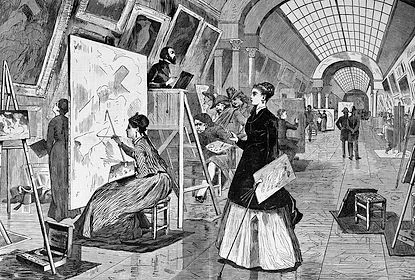 Art Students and Copyists in the Louvre, Paris drawn by Winslow Homer, 1868, Harper's Weekly Jan 1868
