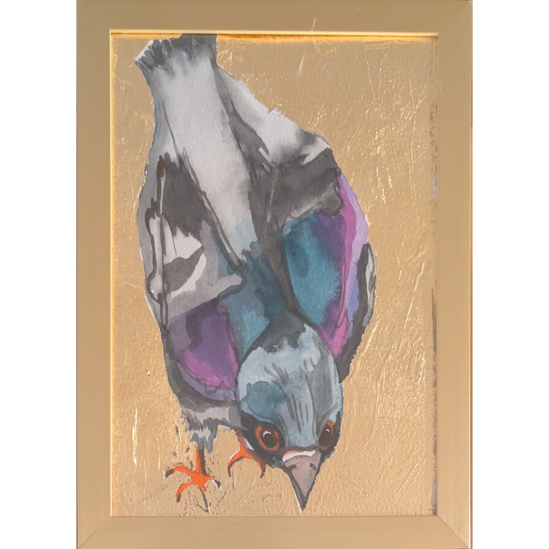 Small Pigeon Painting with Gold Leaf 4