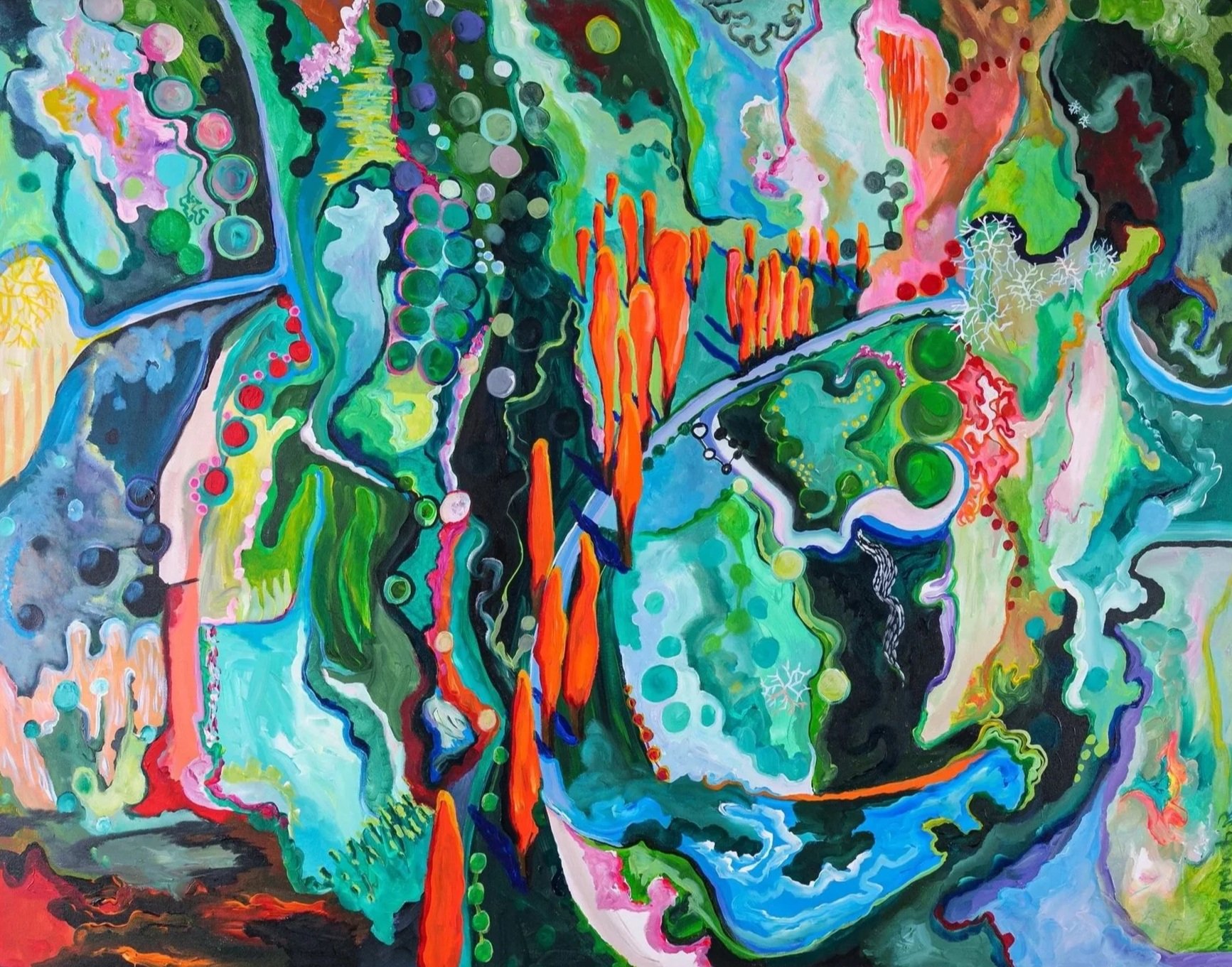 Orange Trees in the Garden (60" x 72" acrylic on canvas)