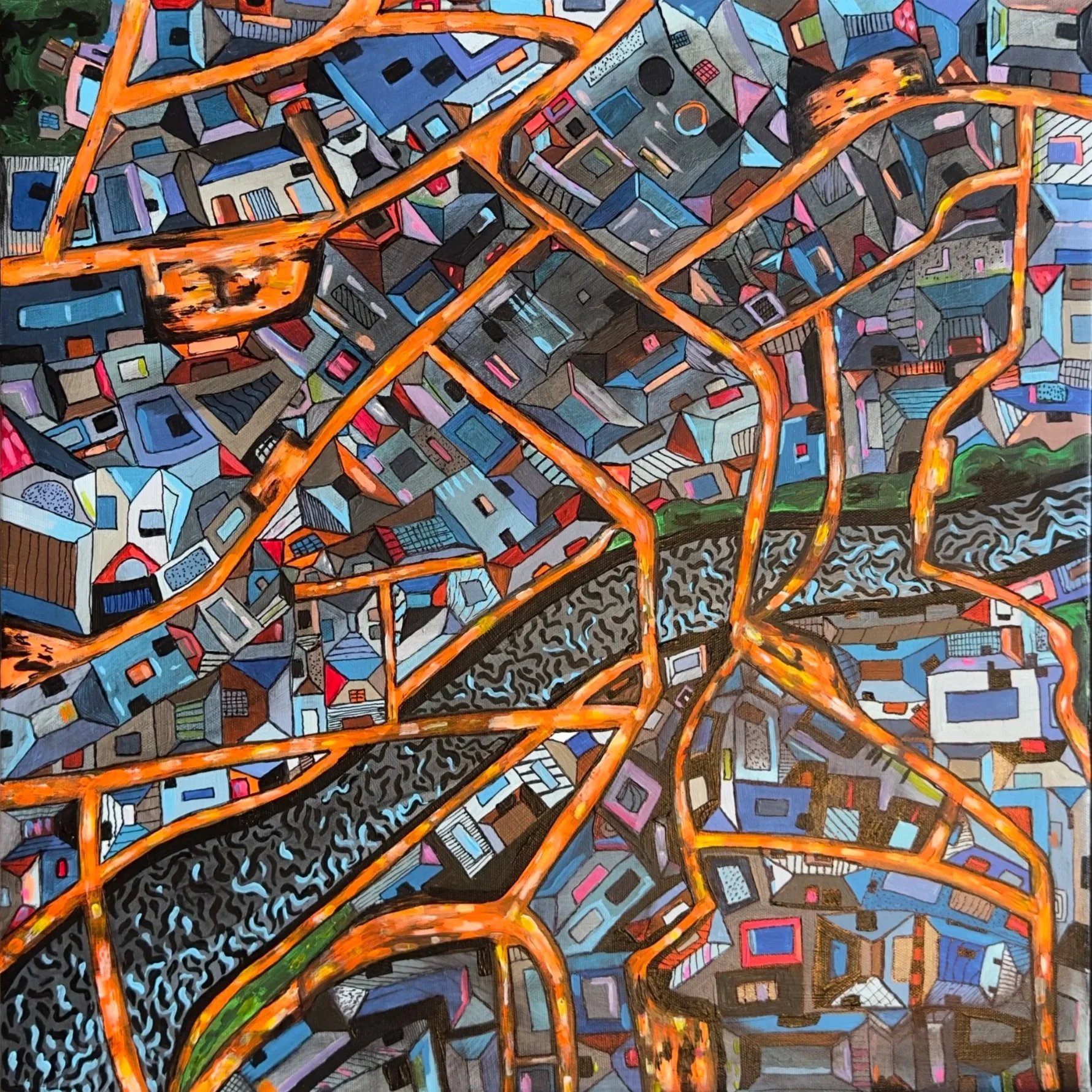 Night Streets (20" x 20" acrylic on canvas framed)