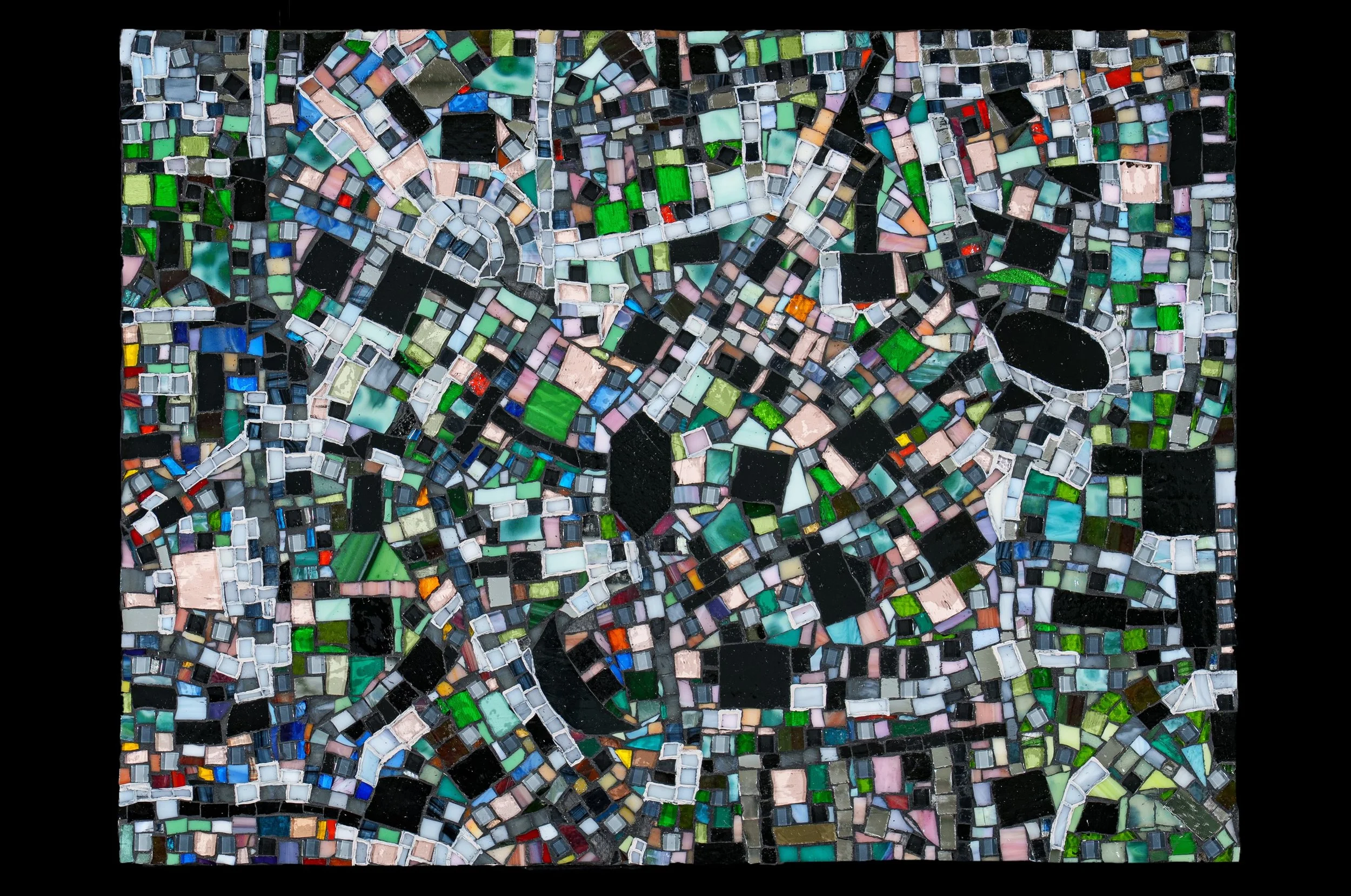 Spring Suburb (18" x 24" glass mosaic on wood)